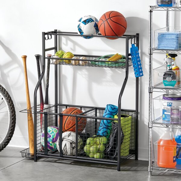 Mdesign Metal Heavy Duty Garage Sports Storage Rack With Top Shelf